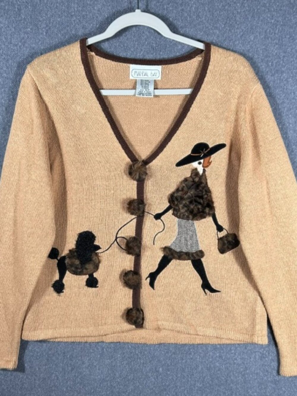 Vintage Mandal Bay Poodle Cardigan Womens Sz Small Tan Faux Fur Button Down